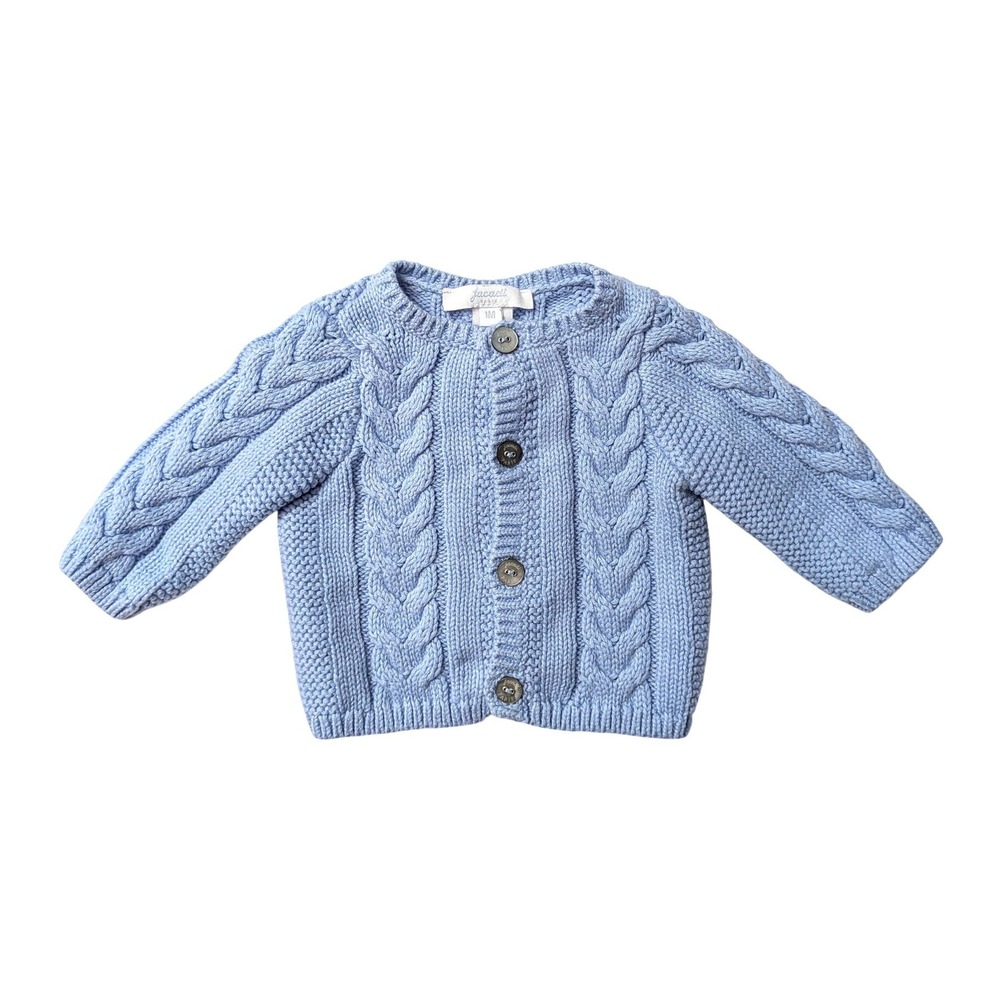 Jacadi Paris Blue Cable Knit Cardigan Cotton Cashmere Sweater Cozy Baby Gift 1M